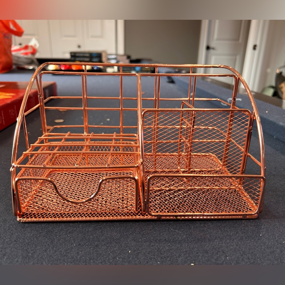 Rose gold desk organizer